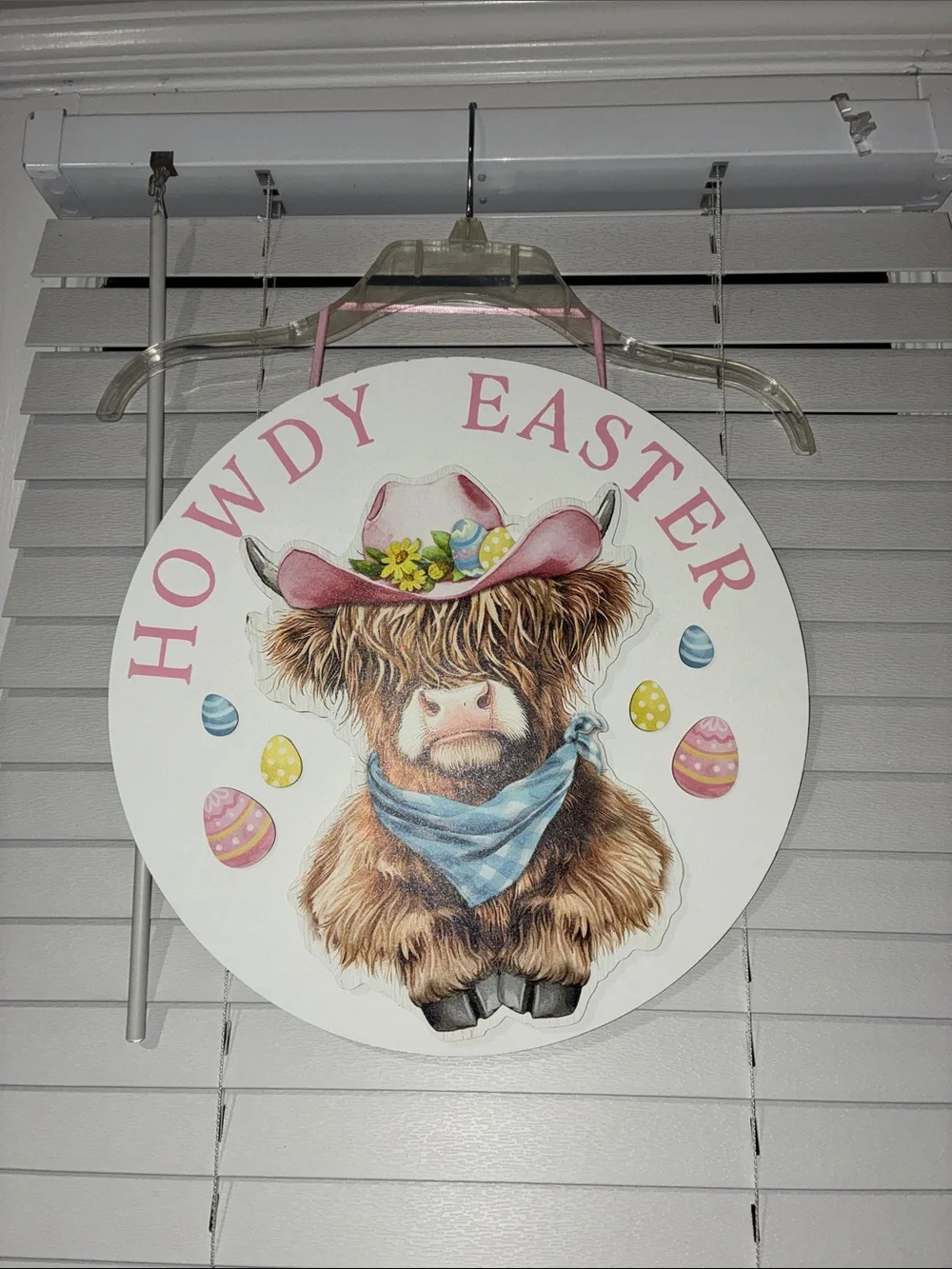 Hobby Lobby Pastel Pink & Blue 'Howdy Easter' Cow Wall Sign